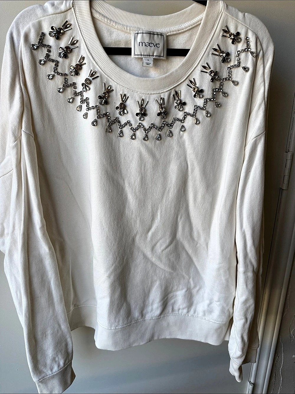Mauve Embellished Crewneck Cotton Sweatshirt White